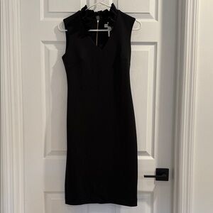 Calvin Klein Little Black Sleeveless Dress Ruffle V Neck NWT